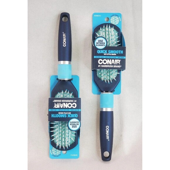 Lot of 2 Conair Quick Smooth Dry-Style De-Poof Cushion Hair Brush Blue New! - Picture 1 of 5